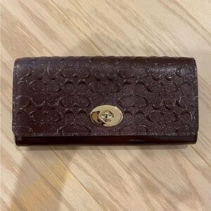 Coach Dark Brown Embossed Leather Wallet